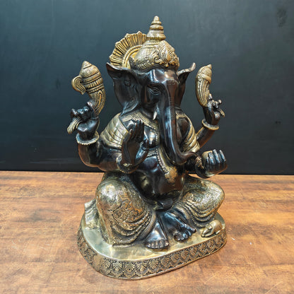 Brass Ganesha Statue Seated On Base Black Patina Finish 21 Inch by vendor-unknown - Hindu Gods (View 5)
