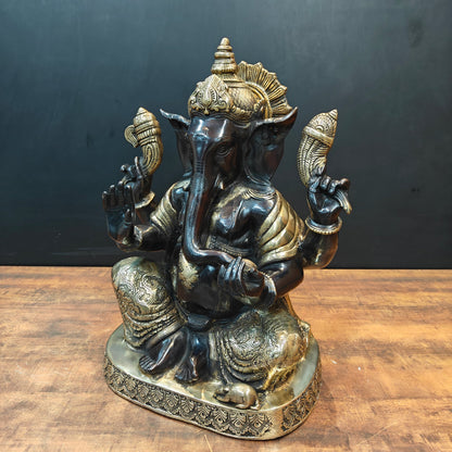 Brass Ganesha Statue Seated On Base Black Patina Finish 21 Inch by vendor-unknown - Hindu Gods (View 6)