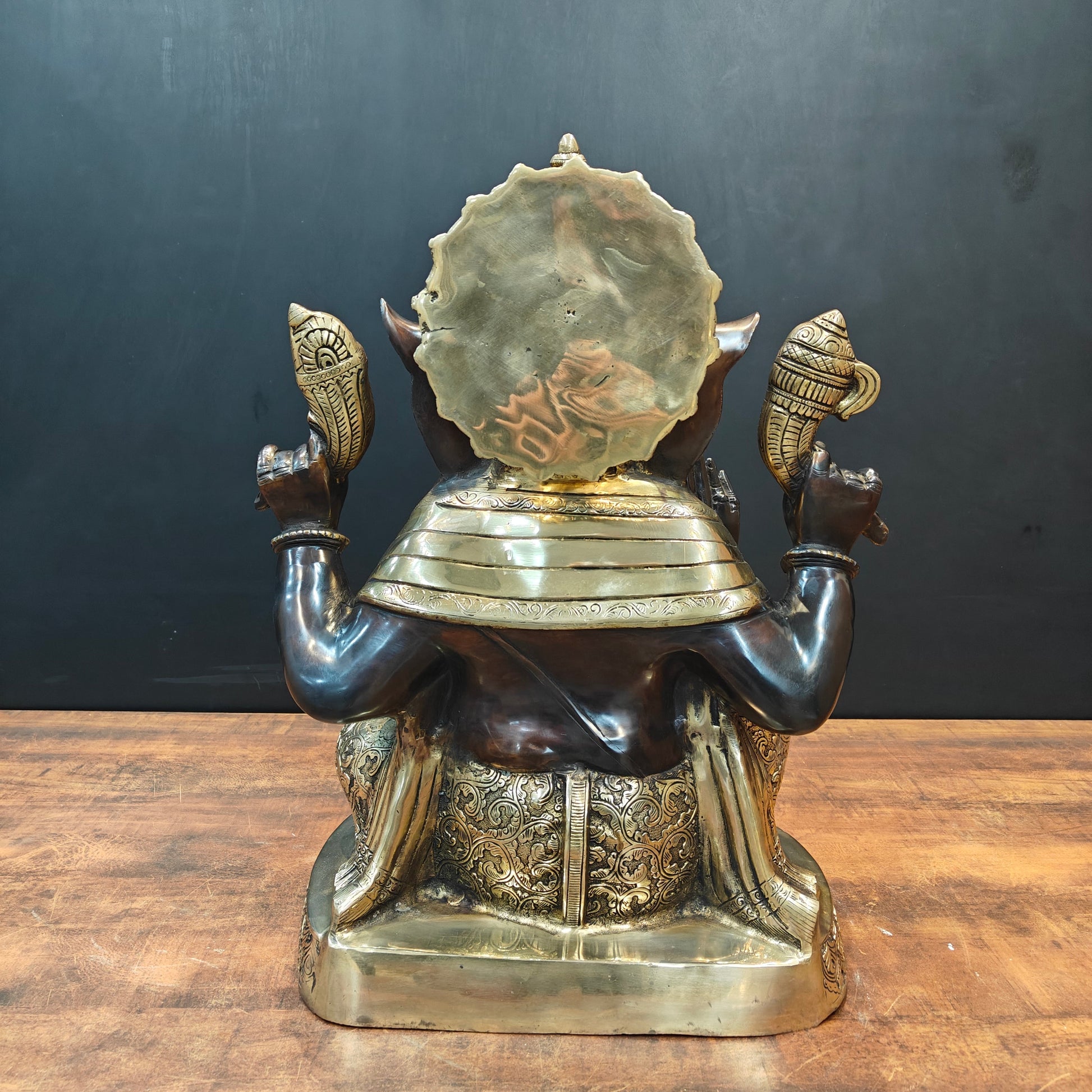Brass Ganesha Statue Seated On Base Black Patina Finish 21 Inch - Image 8