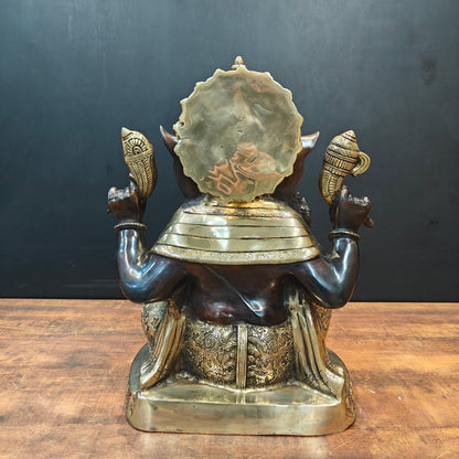 Brass Ganesha Statue Seated On Base Black Patina Finish 21 Inch by vendor-unknown - Hindu Gods (View 8)