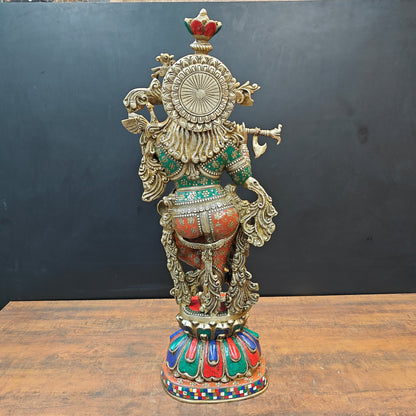 Brass Large Krishna Statue With Stone Work 3 Feet by vendor-unknown - Hindu Gods (View 11)