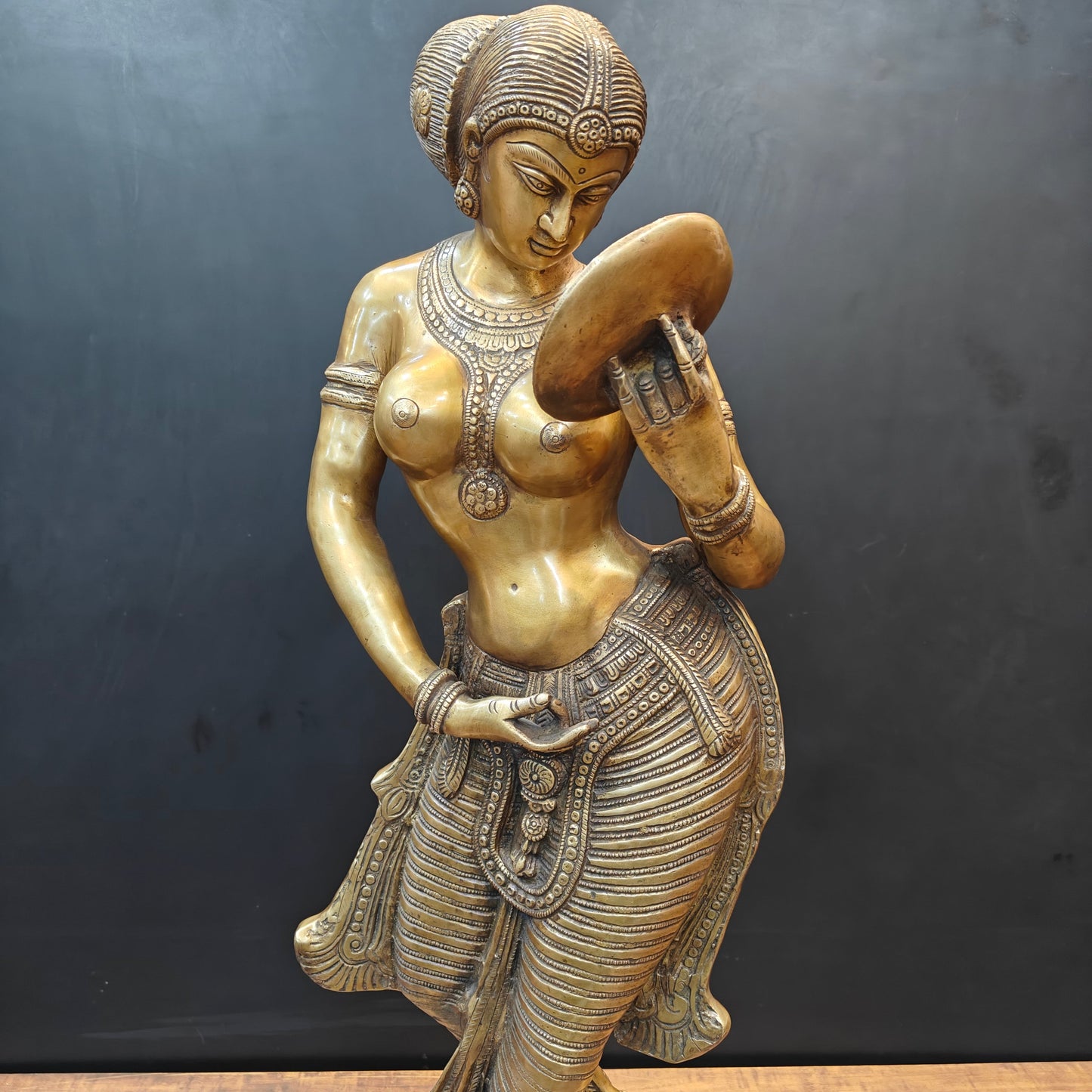 Brass Lady With Mirror Statue Sculpture For Home Decor 3 Feet