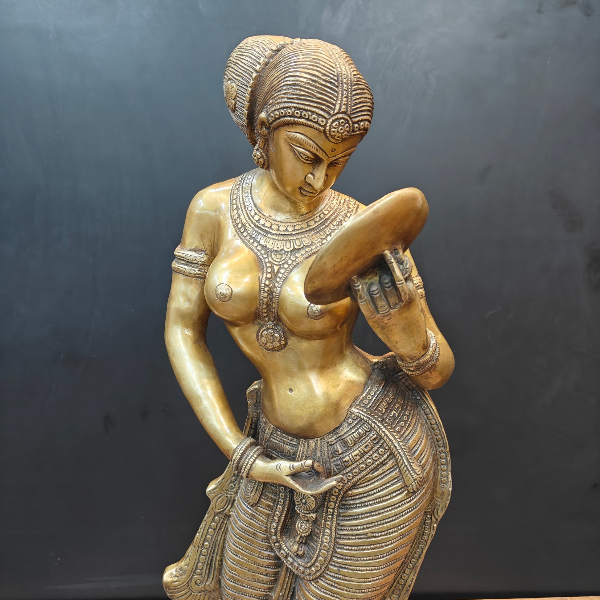 Brass Lady With Mirror Statue Sculpture For Home Decor 3 Feet - Image 4