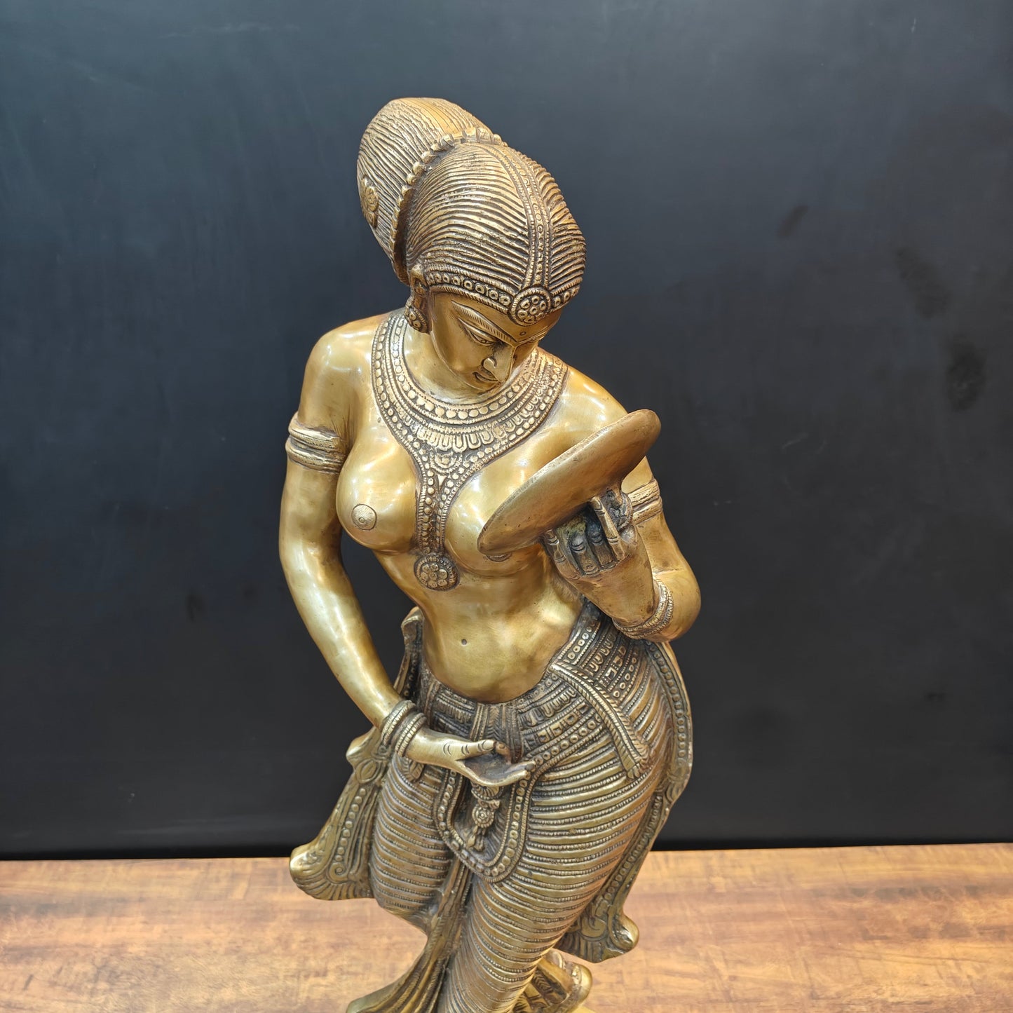 Brass Lady With Mirror Statue Sculpture For Home Decor 3 Feet