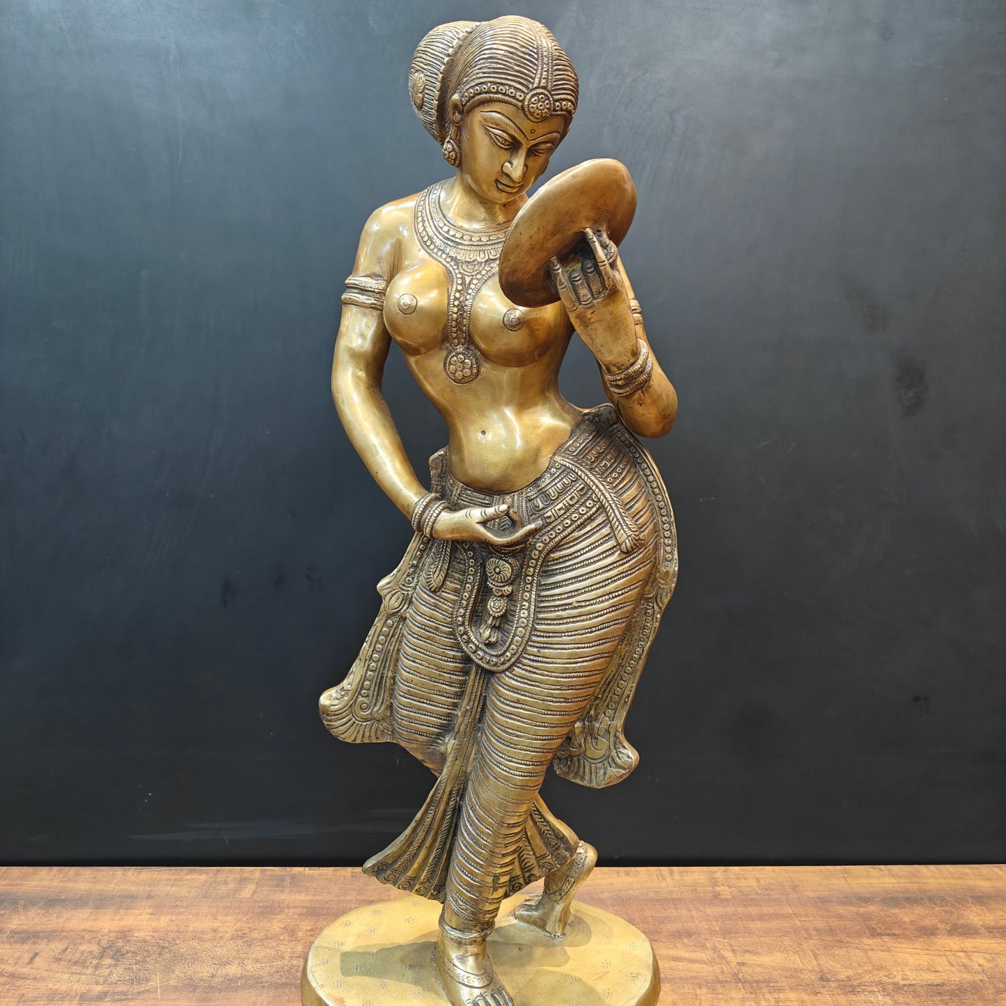 Brass Lady With Mirror Statue Sculpture For Home Decor 3 Feet