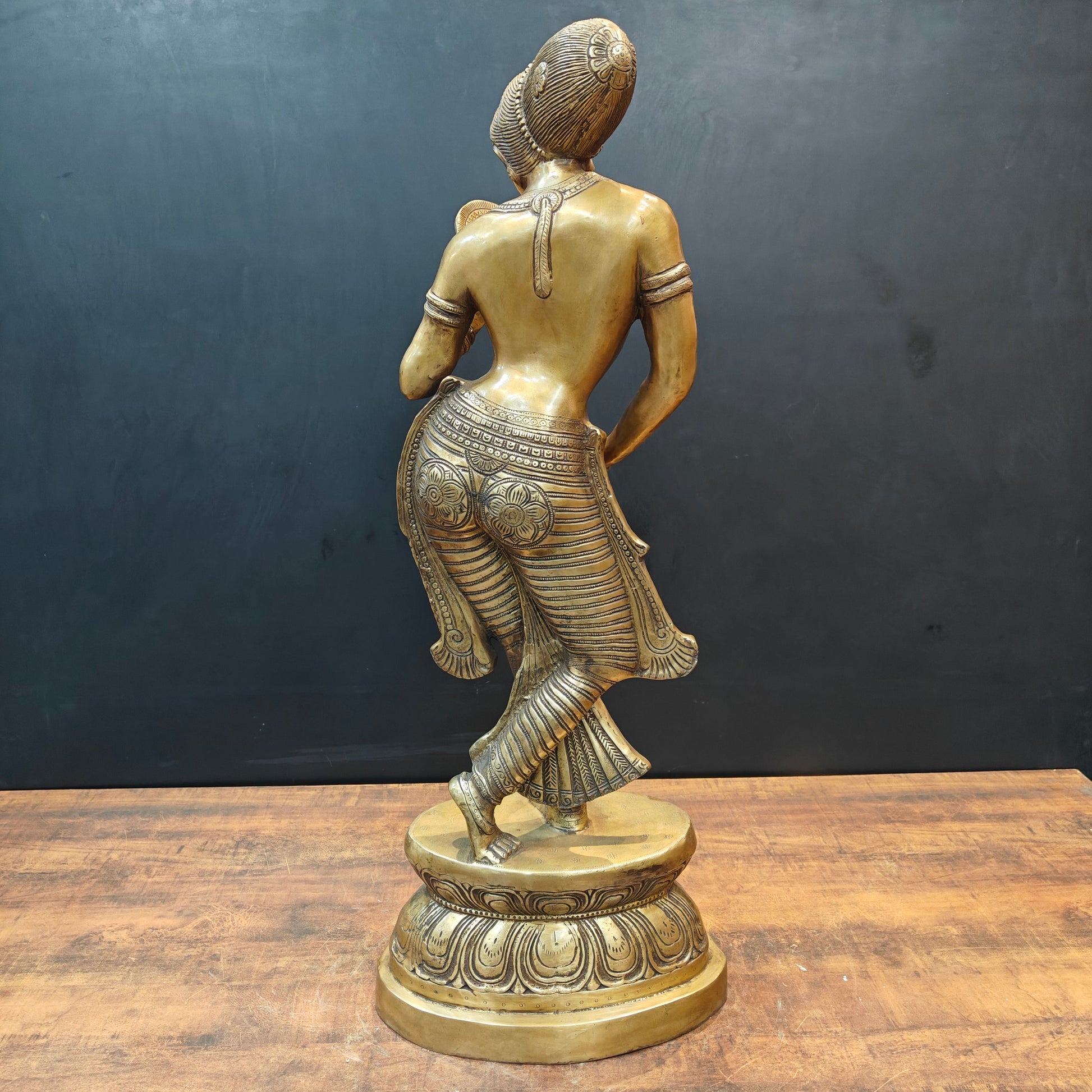 Brass Lady With Mirror Statue Sculpture For Home Decor 3 Feet - Image 7