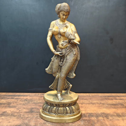 Brass Lady Holding Parrot Sculpture For Home Decor 3 Feet by vendor-unknown - Decor (View 3)