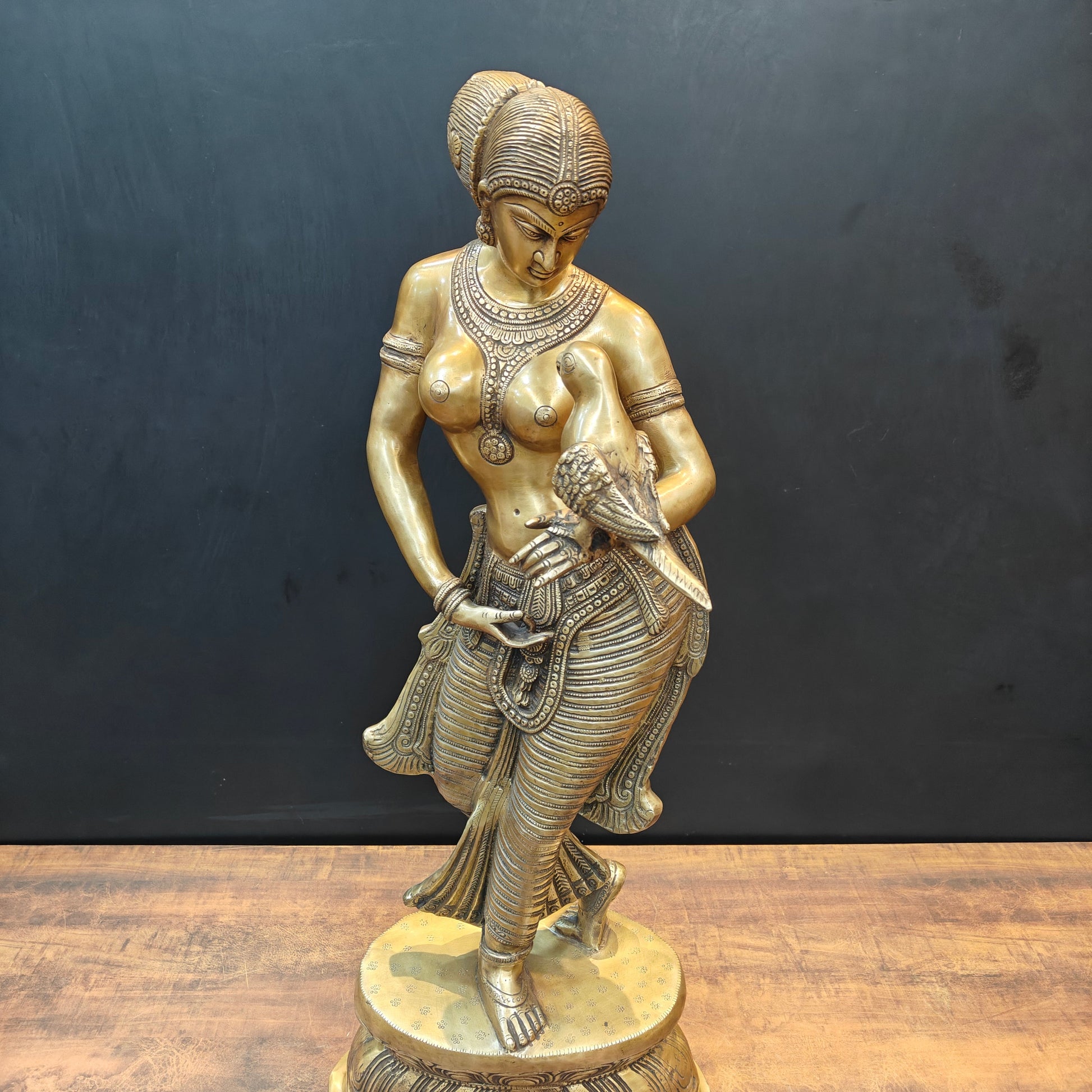 Brass Lady Holding Parrot Sculpture For Home Decor 3 Feet - Image 4