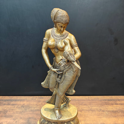 Brass Lady Holding Parrot Sculpture For Home Decor 3 Feet by vendor-unknown - Decor (View 4)