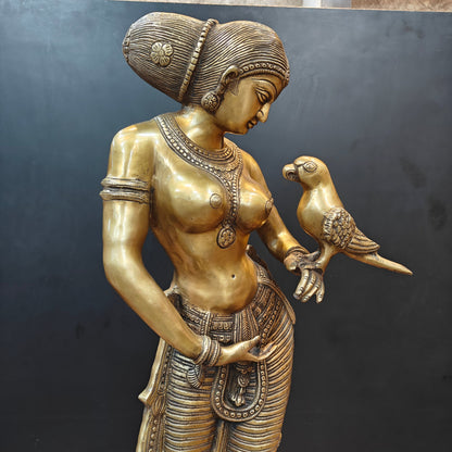 Brass Lady Holding Parrot Sculpture For Home Decor 3 Feet by vendor-unknown - Decor (View 5)
