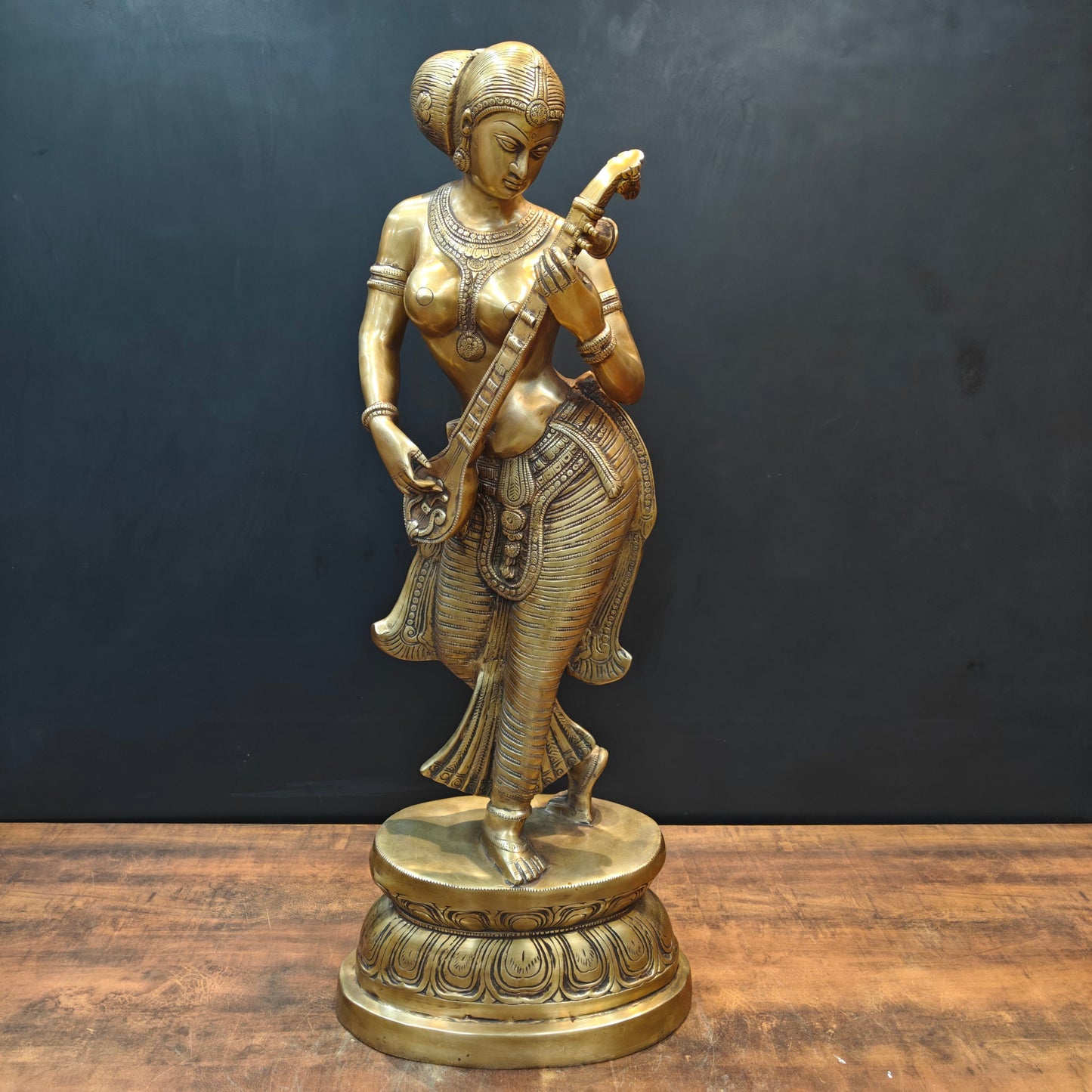 Brass Large Size Standing Goddess Saraswati Idol 3 Feet