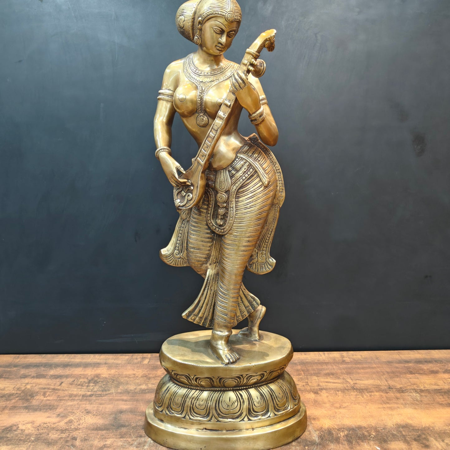 Brass Large Size Standing Goddess Saraswati Idol 3 Feet