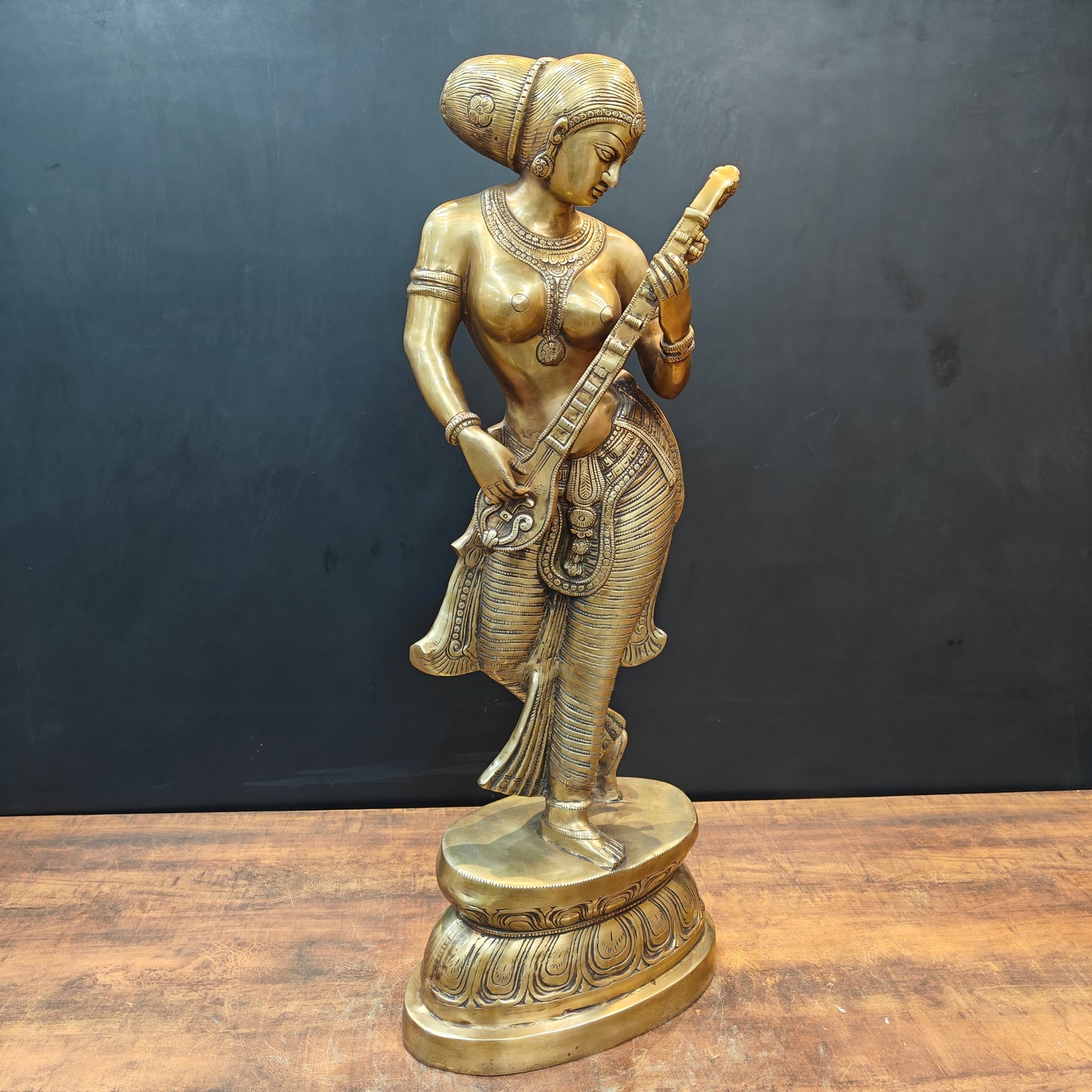 Brass Large Size Standing Goddess Saraswati Idol 3 Feet
