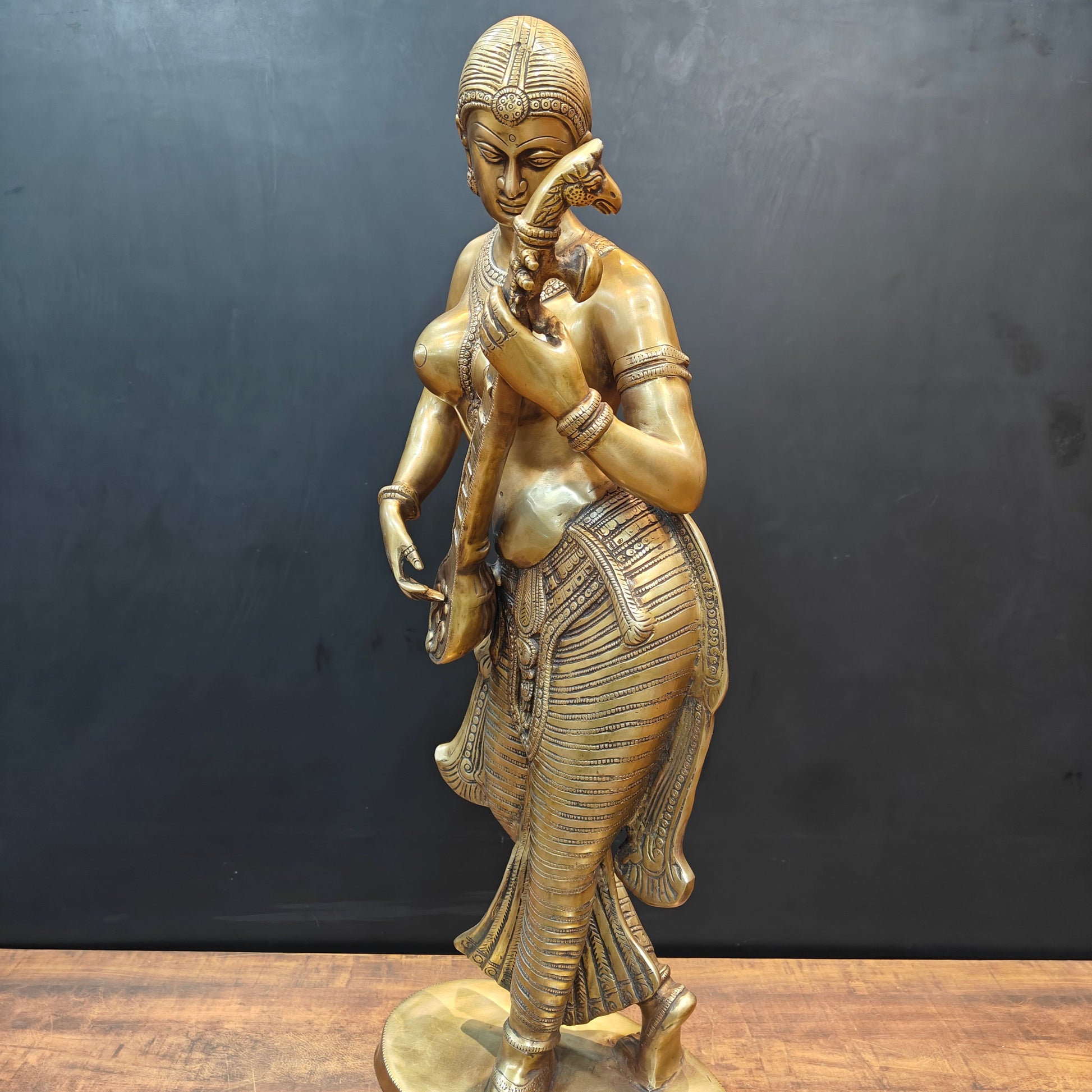 Brass Large Size Standing Goddess Saraswati Idol 3 Feet - Image 8