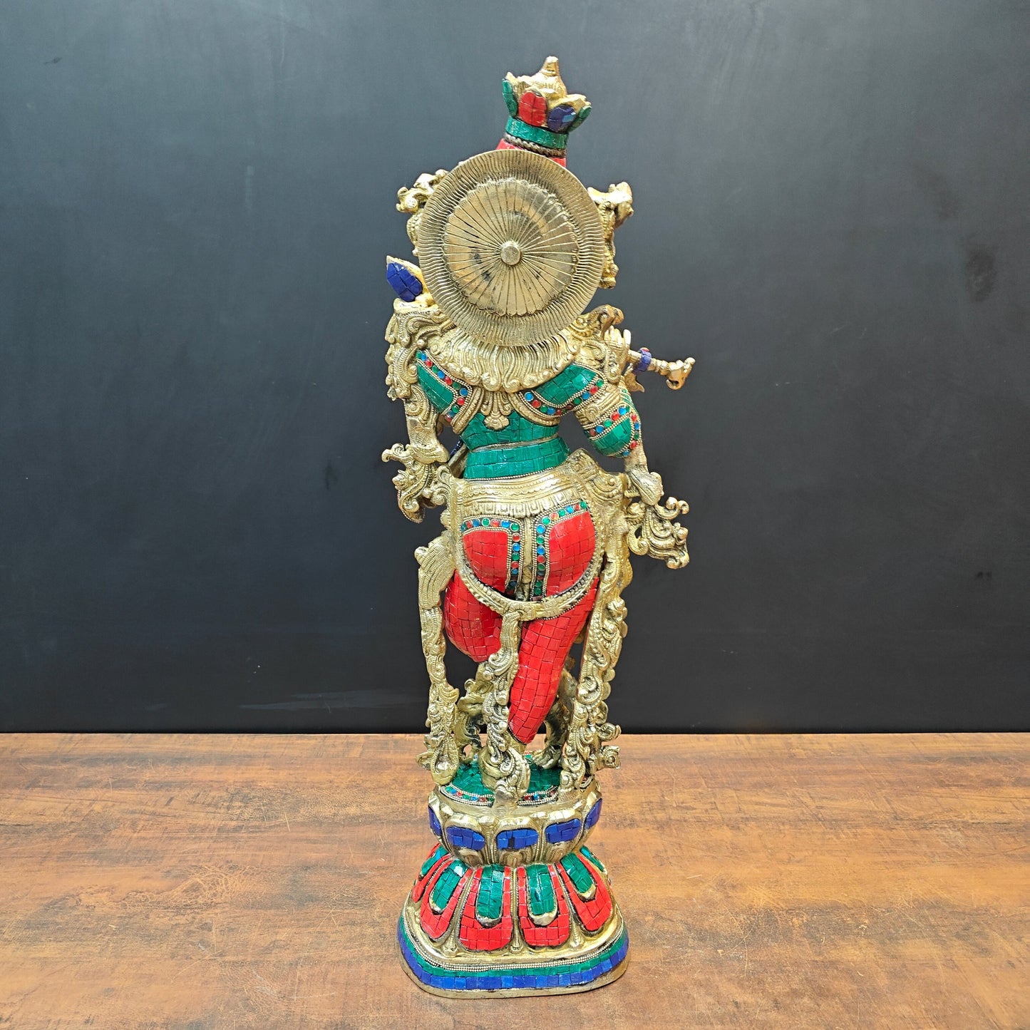 Divine Brass Krishna Idol With Stone Work 29 Inches