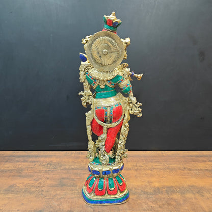 Divine Brass Krishna Idol With Stone Work 29 Inches by vendor-unknown - Hindu Gods (View 7)