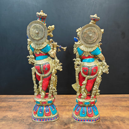 Brass Radha Krishna Idols with Stone Work 29 Inches by vendor-unknown - Hindu Gods (View 7)