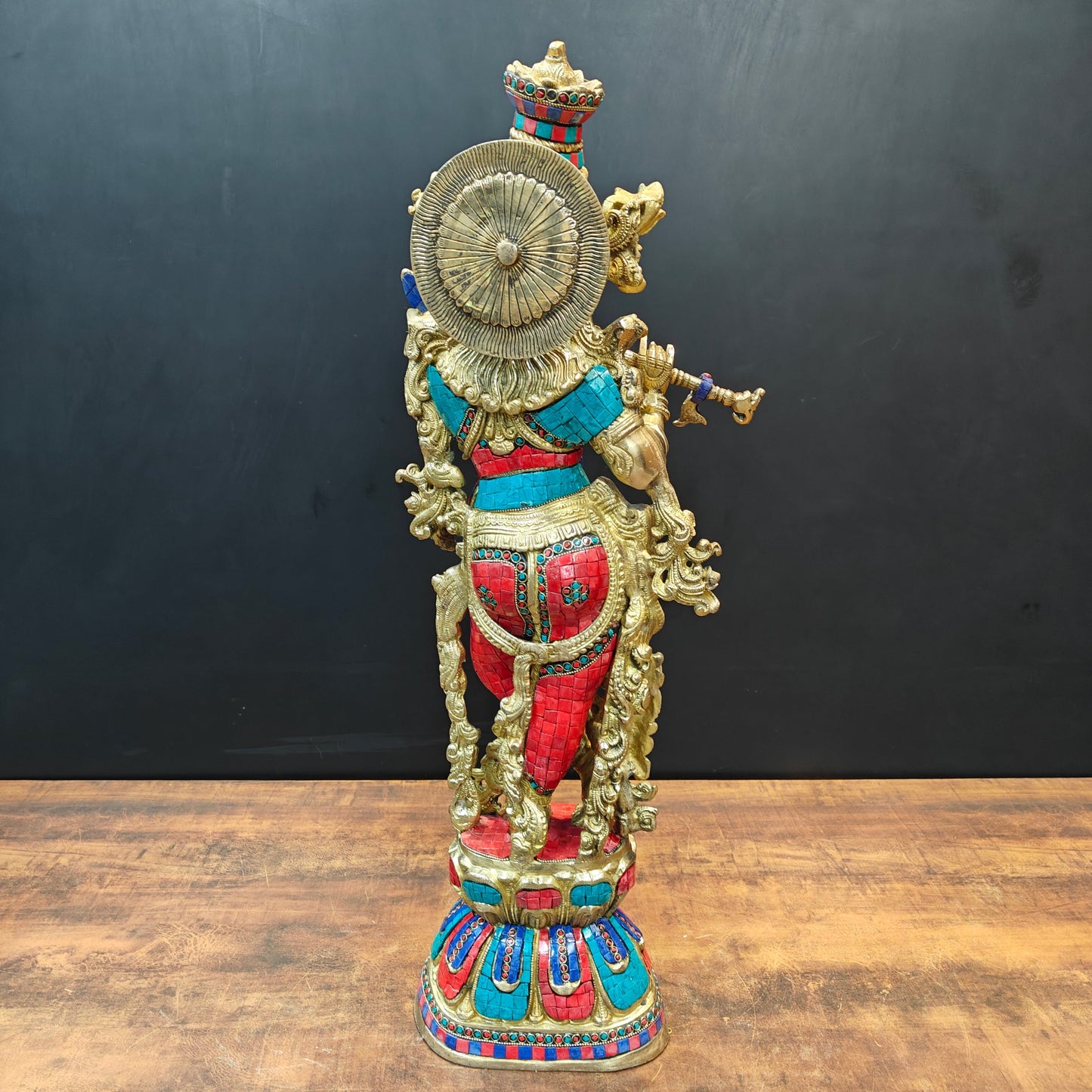 Divine Brass Krishna Statue With Stone Work 29 Inch