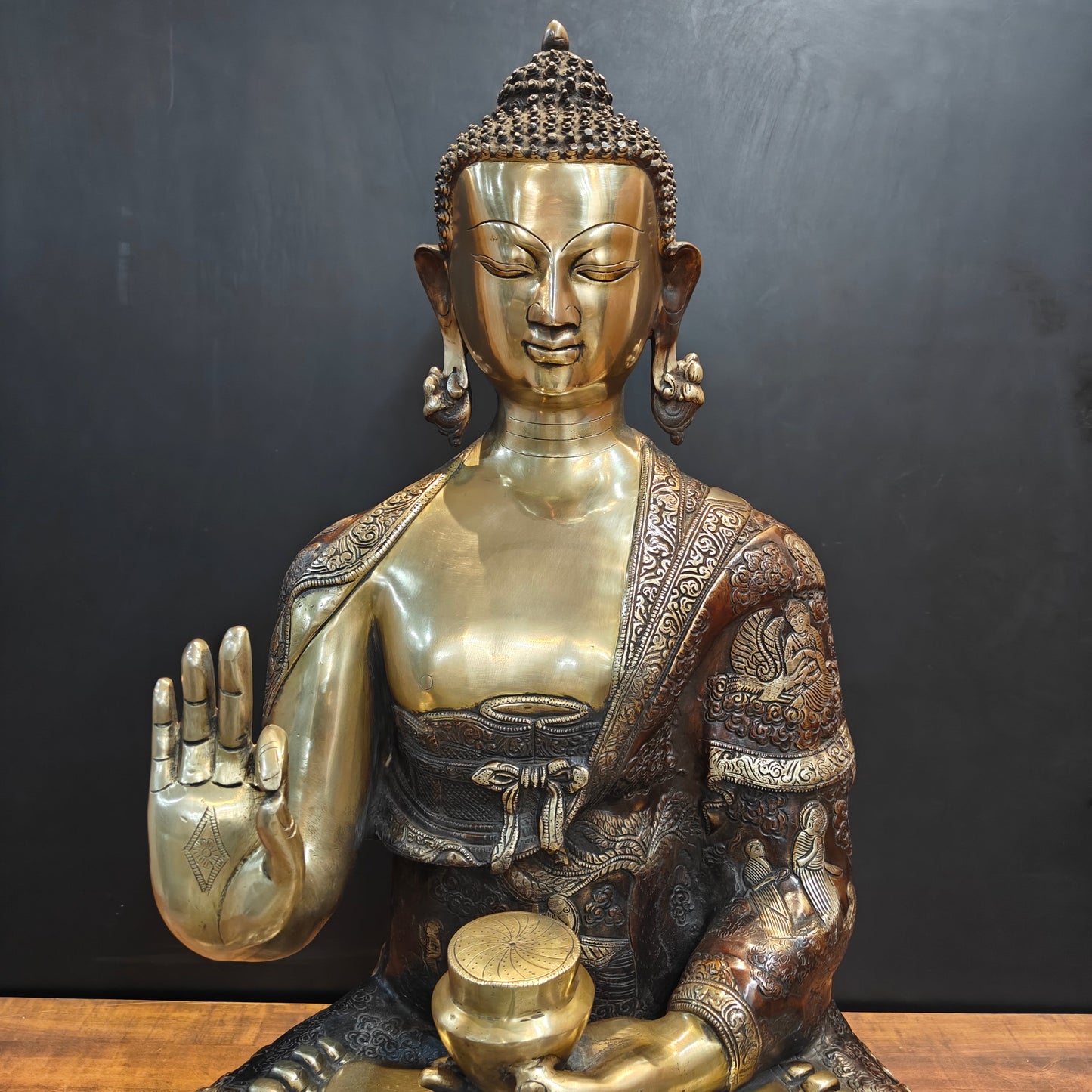 Brass Buddha Statue Lifestory Aashirwaad Mudra 33 Inch