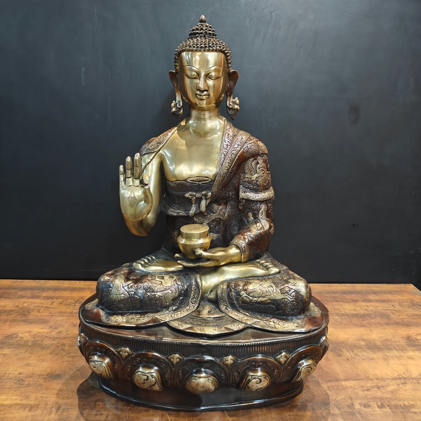 Brass Buddha Statue Lifestory Aashirwaad Mudra 33 Inch