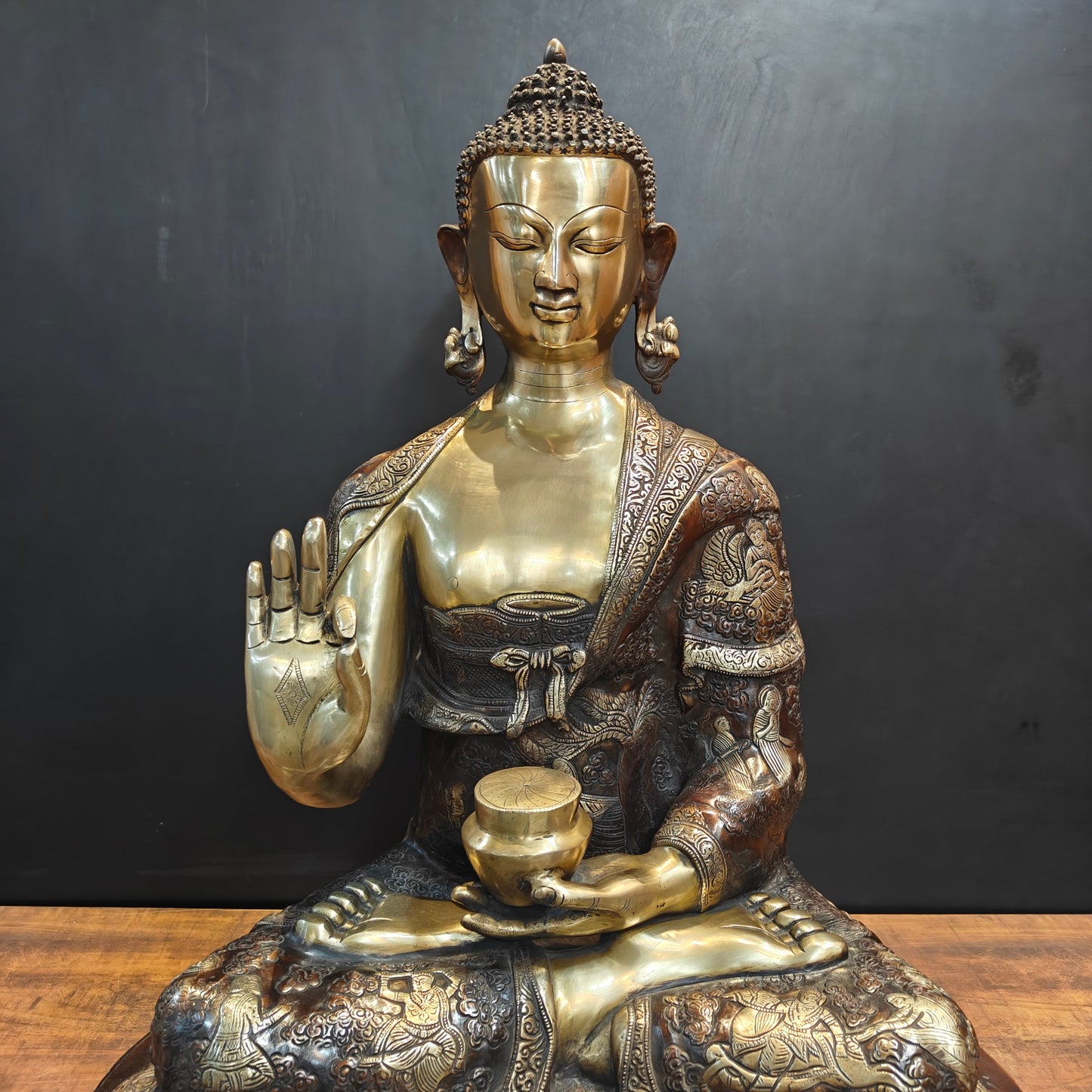 Brass Buddha Statue Lifestory Aashirwaad Mudra 33 Inch