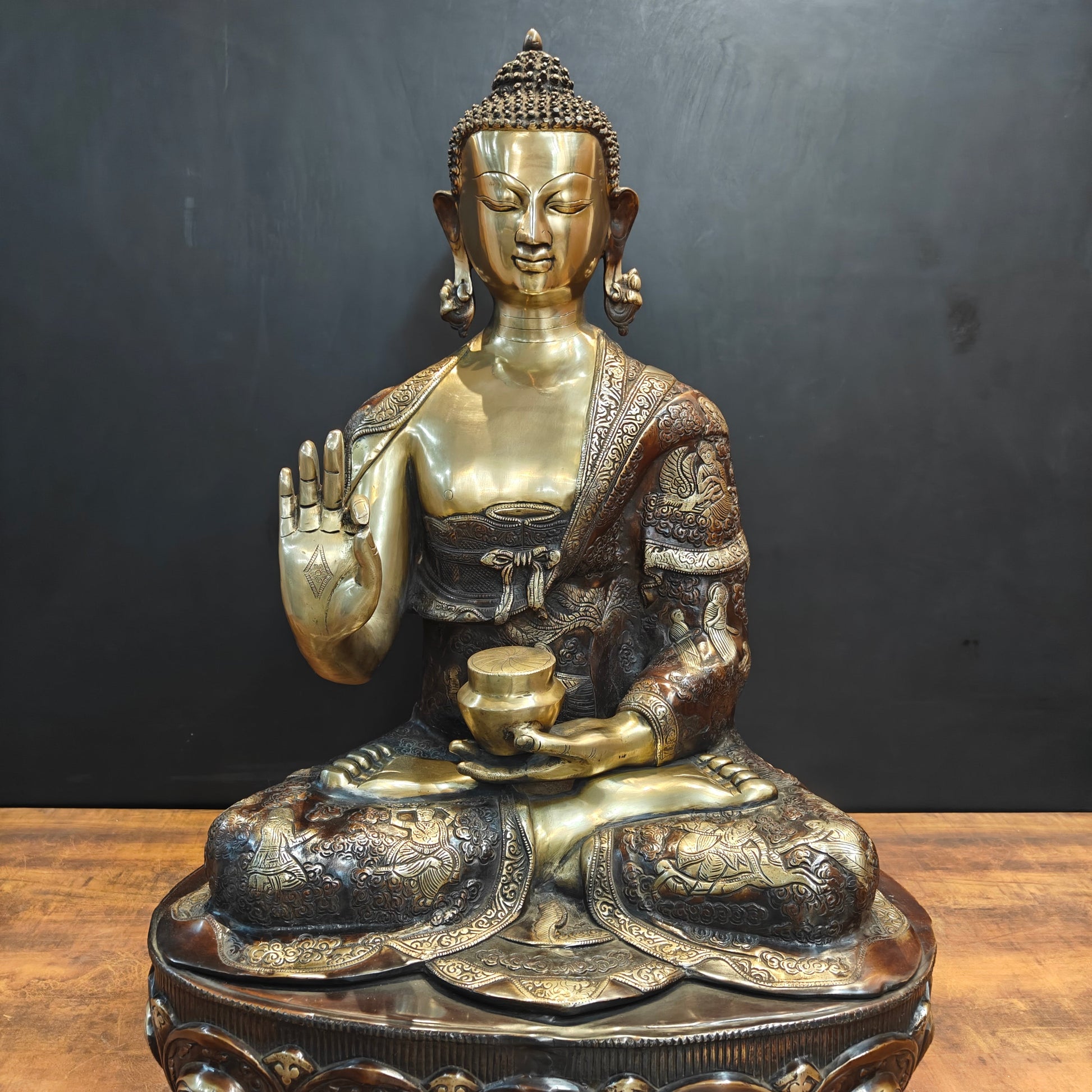 Brass Buddha Statue Lifestory Aashirwaad Mudra 33 Inch - Image 6