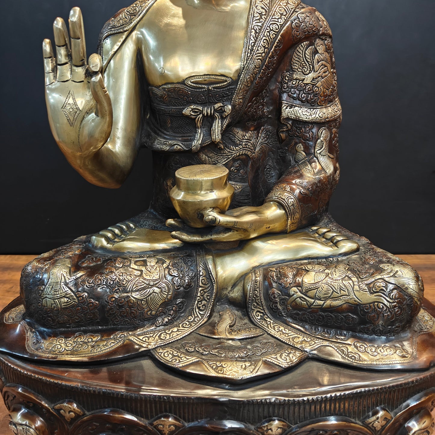 Brass Buddha Statue Lifestory Aashirwaad Mudra 33 Inch