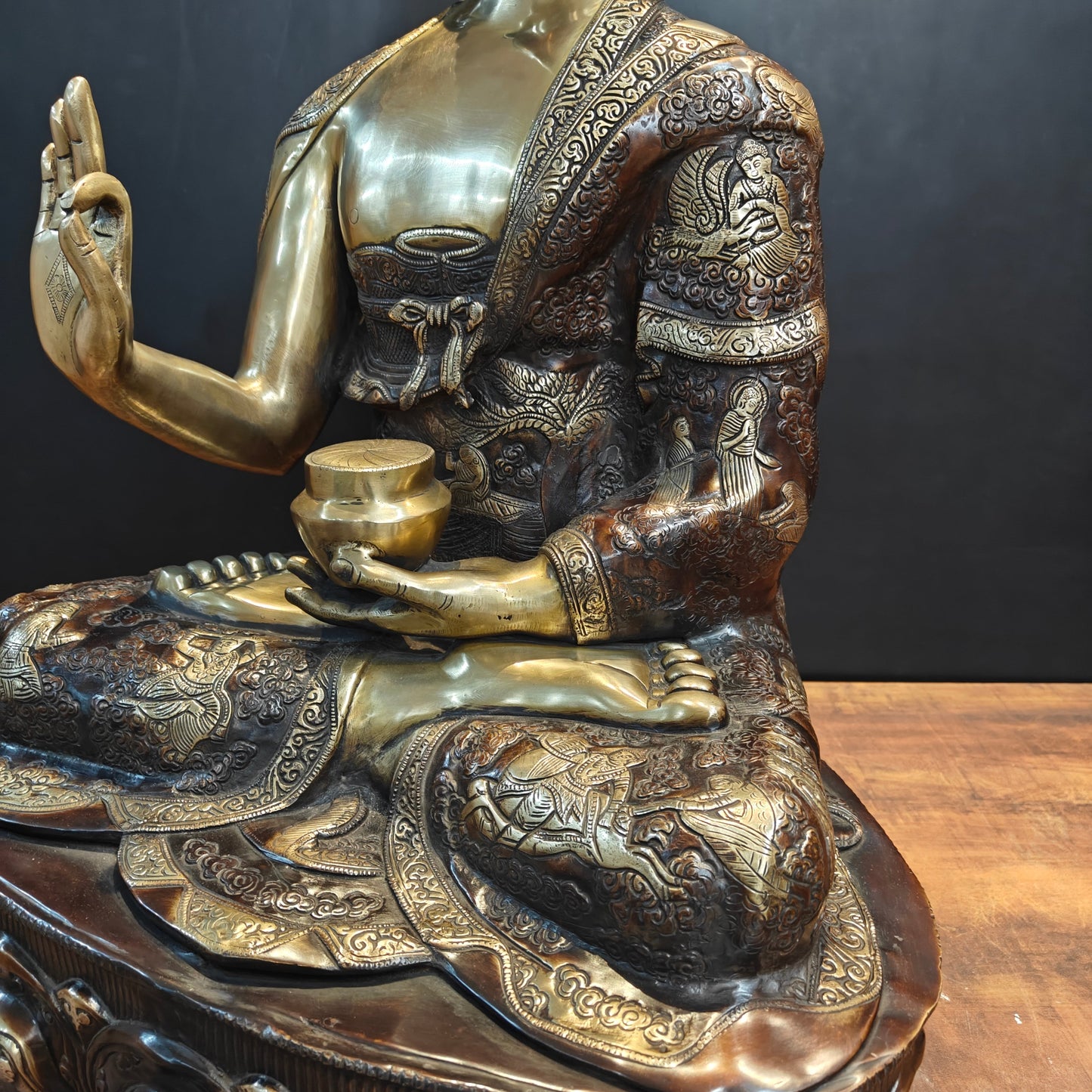 Brass Buddha Statue Lifestory Aashirwaad Mudra 33 Inch