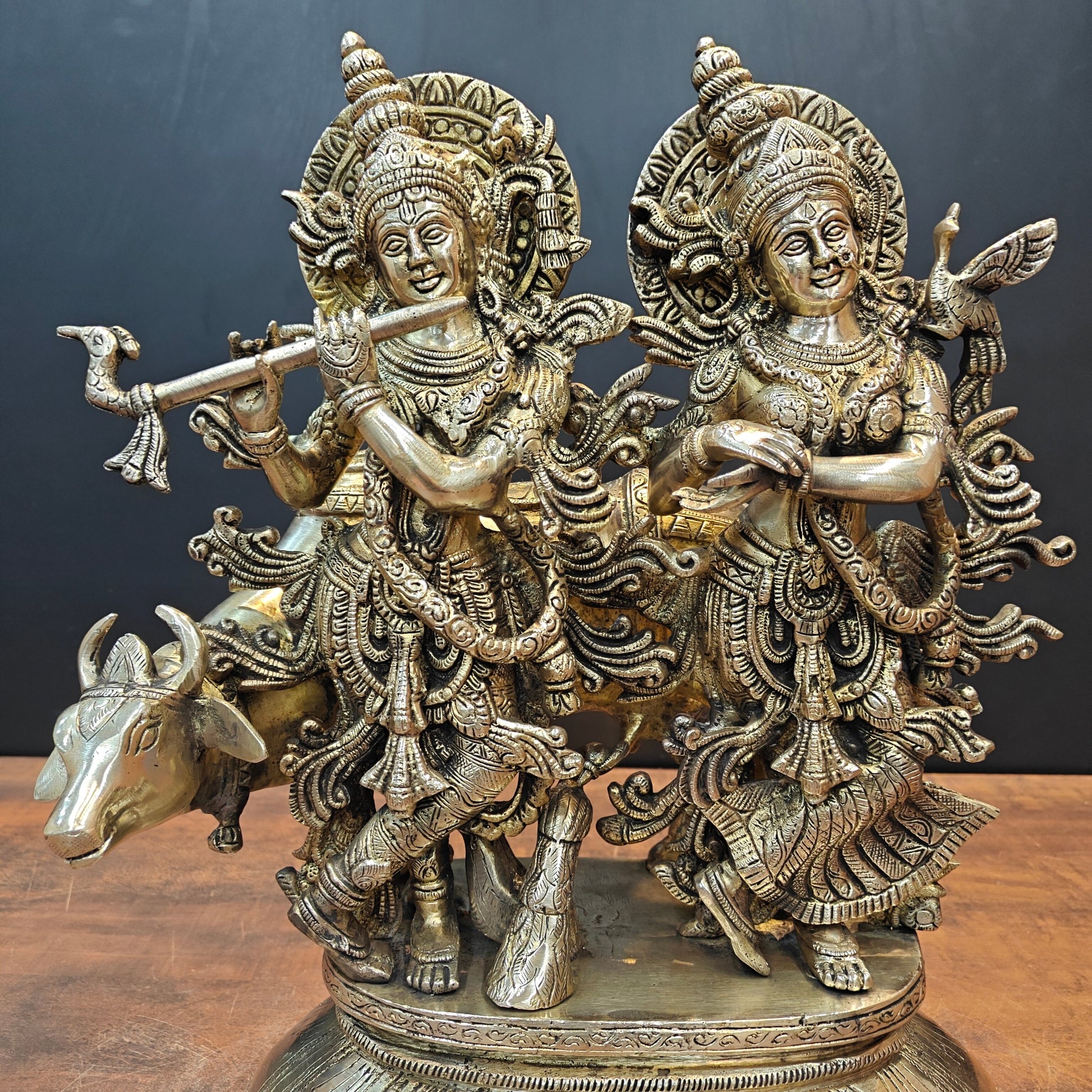 Brass Superfine Radha Krishna Idol with Cow 17 Inch - Image 4