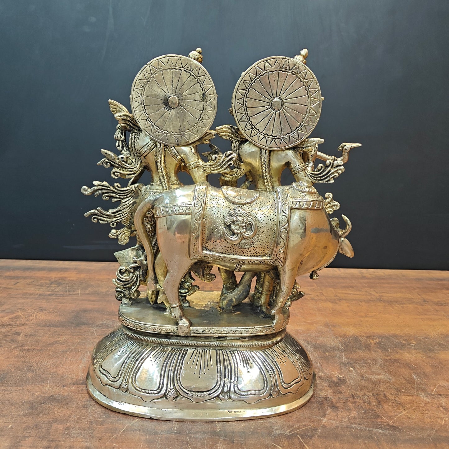 Brass Superfine Radha Krishna Idol with Cow 17 Inch