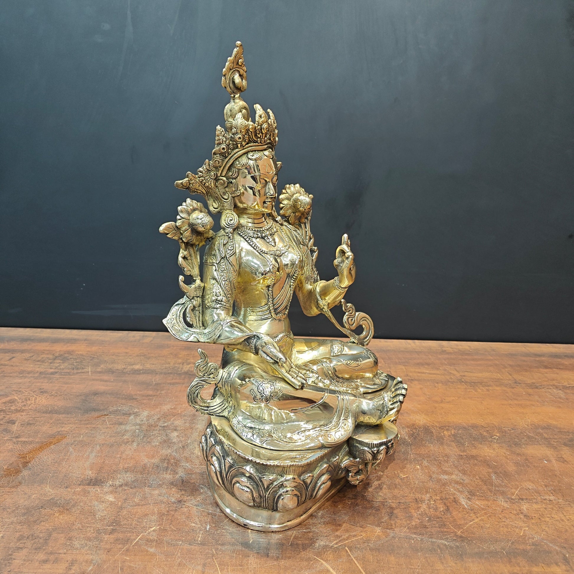 Brass Sitting Green Tara Statue Symbol Of Purity 19 Inches - Image 4