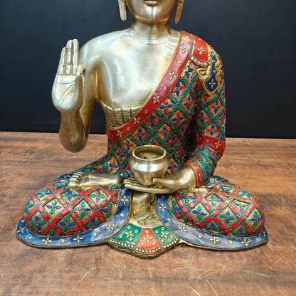 Brass Buddha Statue Aashirwaad Mudra Seated With Medicine Bowl 2 Feet by vendor-unknown - Buddha (View 6)