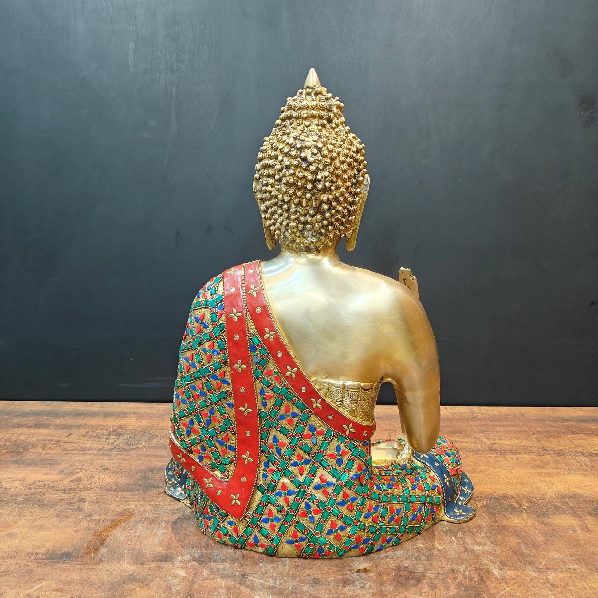 Brass Buddha Statue Aashirwaad Mudra Seated With Medicine Bowl 2 Feet - Image 7