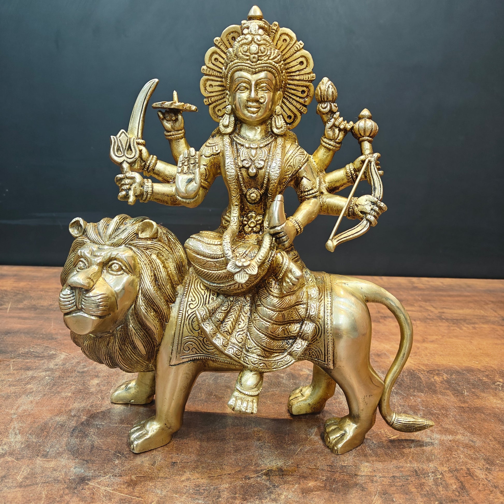 Brass Goddeess Maa Durga Idol Sculpture For Home Decor 13 Inch - Image 3