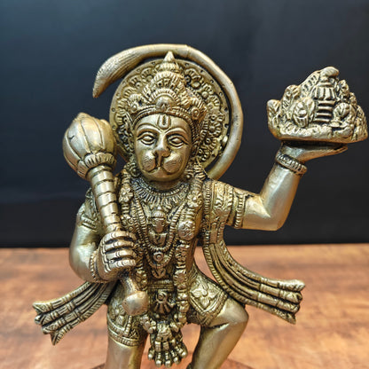 Brass Mahabali Hanuman Statue Carrying Mountain 9 Inch by vendor-unknown - Hindu Gods (View 2)