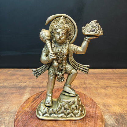 Brass Mahabali Hanuman Statue Carrying Mountain 9 Inch by vendor-unknown - Hindu Gods (View 3)