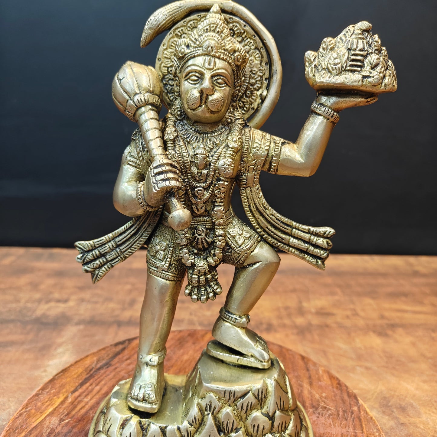 Brass Mahabali Hanuman Statue Carrying Mountain 9 Inch