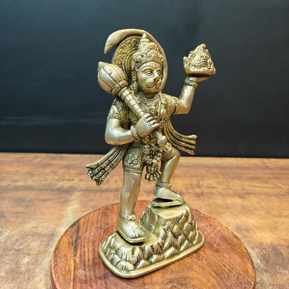 Brass Mahabali Hanuman Statue Carrying Mountain 9 Inch by vendor-unknown - Hindu Gods (View 5)