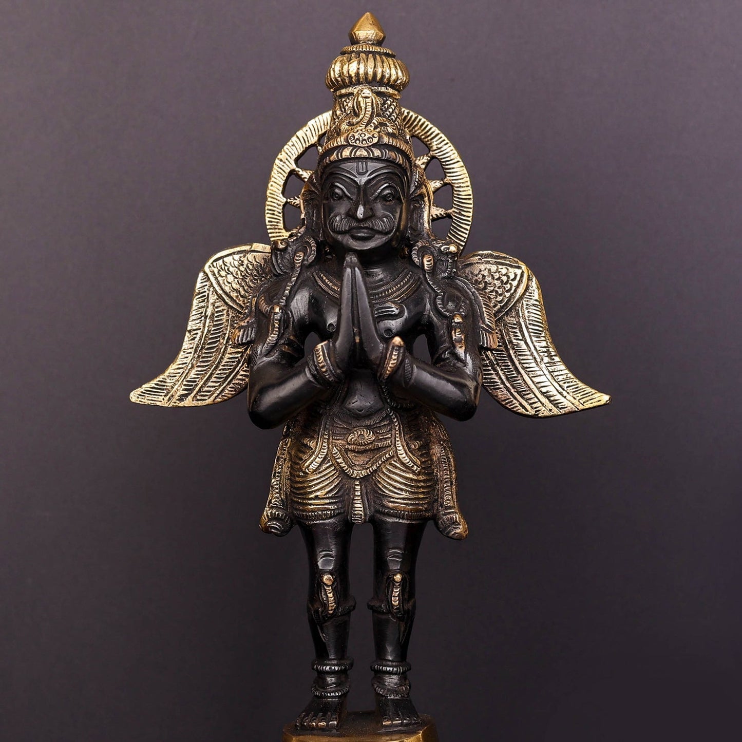 Brass Standing Garuda Idol Antique Finish Vishnu Vahana 12 Inch
