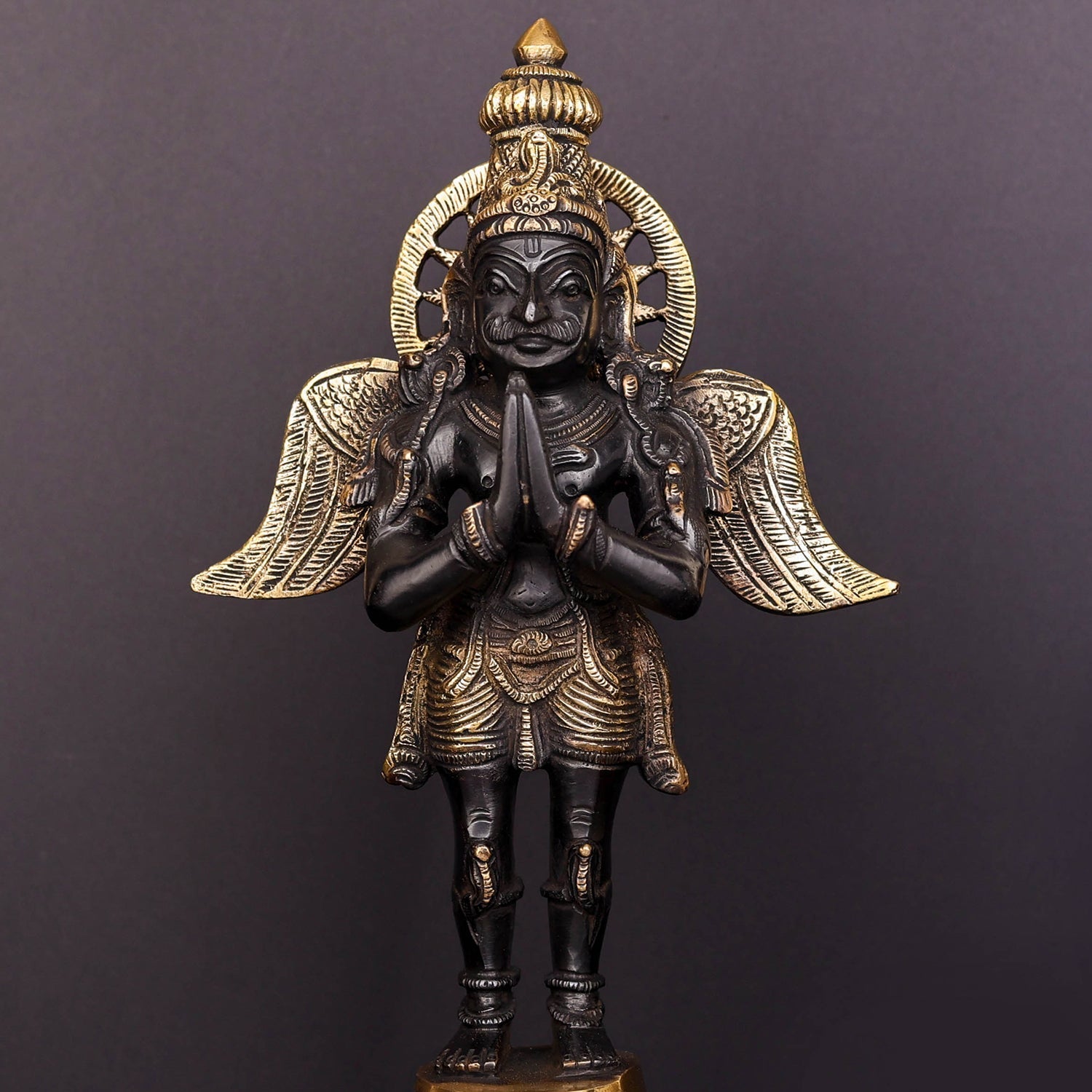 Brass Standing Garuda Idol Antique Finish Vishnu Vahana 12 Inch - Image 2