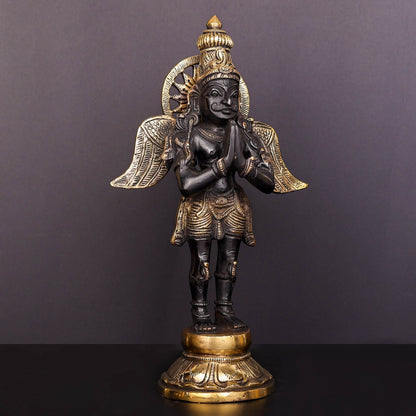 Brass Standing Garuda Idol Antique Finish Vishnu Vahana 12 Inch by vendor-unknown - Hindu Gods (View 3)