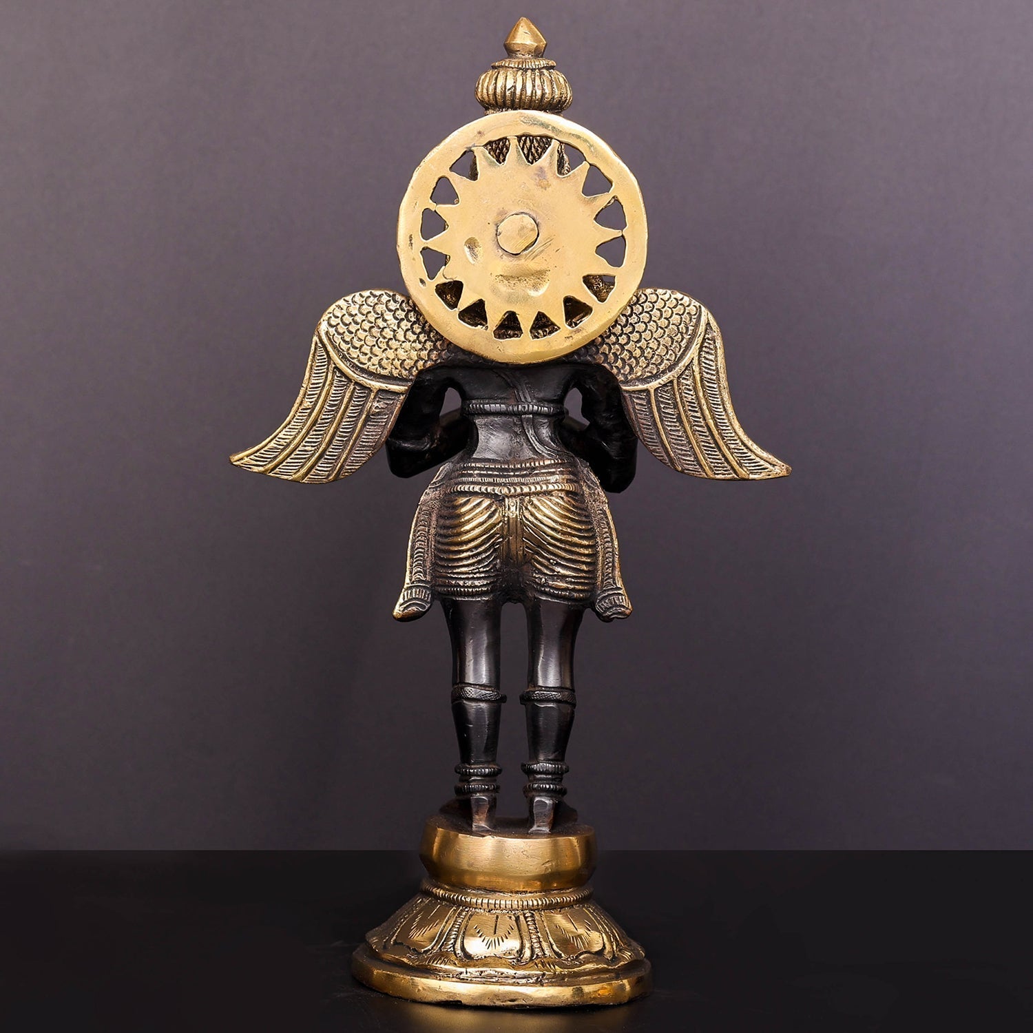 Brass Standing Garuda Idol Antique Finish Vishnu Vahana 12 Inch - Image 5
