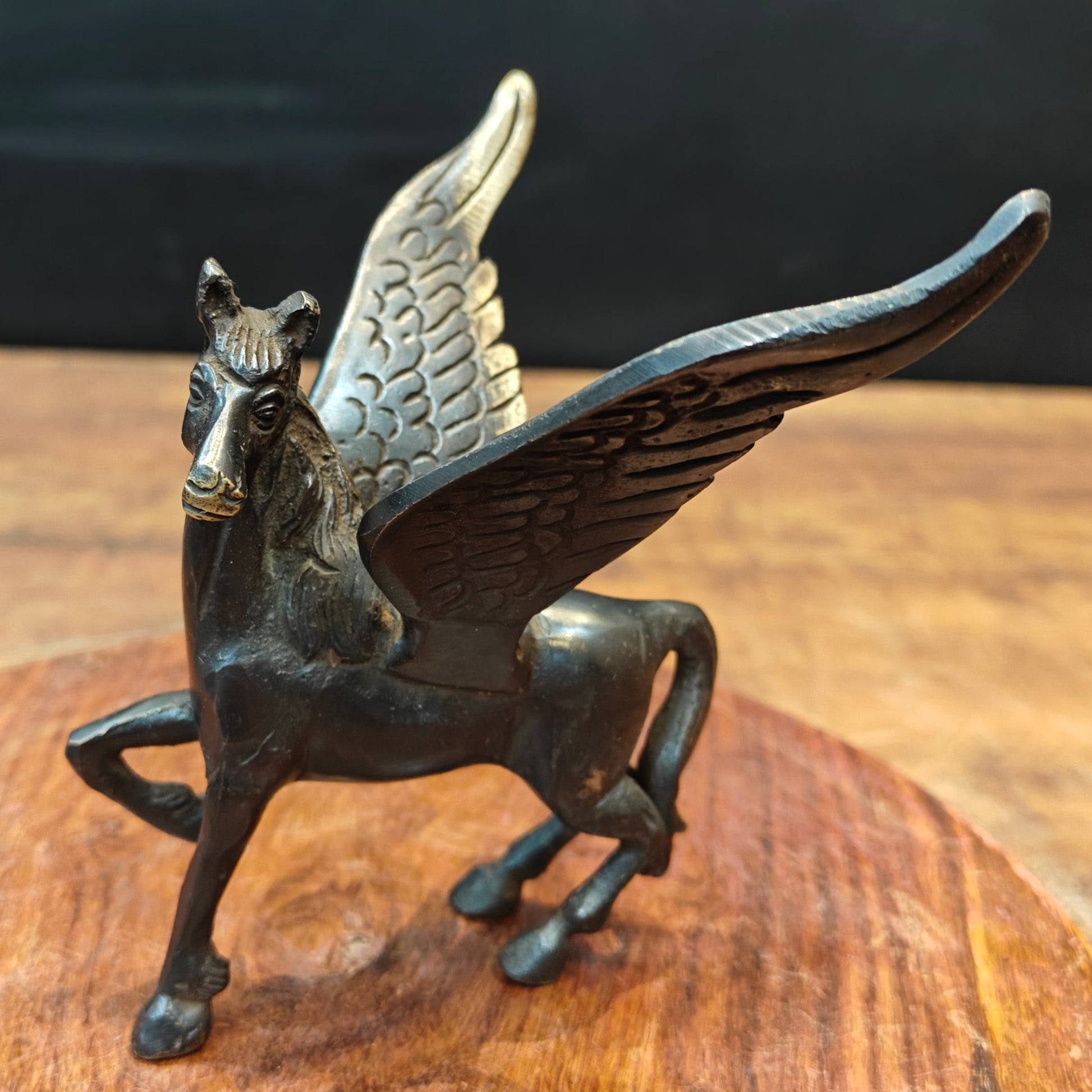 Brass Flying Angel Horse Statue Antique Finish For Decor Showpiece 4.5 Inch - Image 2