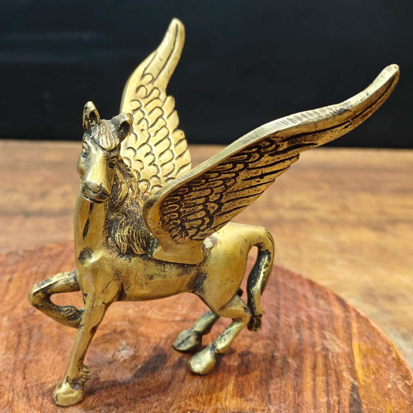 Brass Flying Angel Horse Statue For Decor Showpiece 4.5 Inch