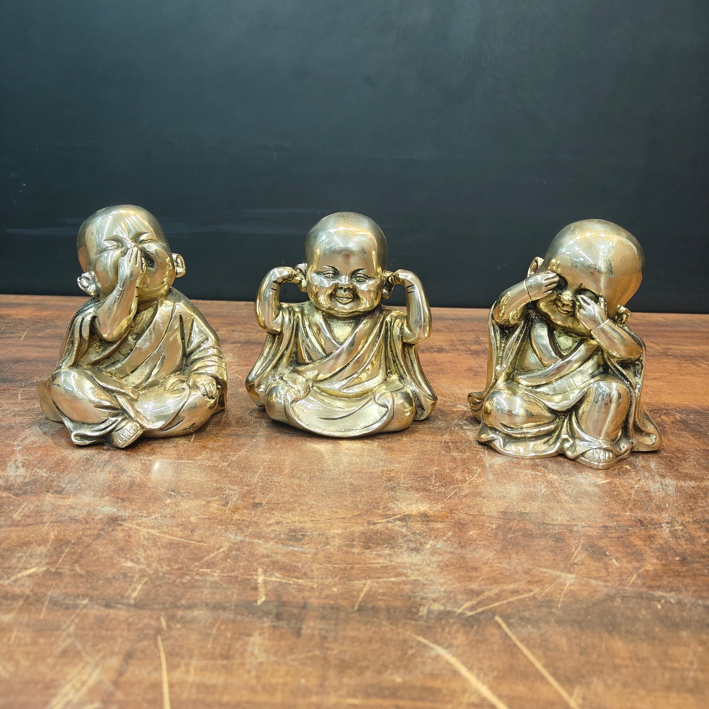 Brass Monks Baby Buddha Statues Set of 3 Wise Figurines 5 Inches