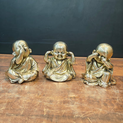 Brass Monks Baby Buddha Statues Set of 3 Wise Figurines 5 Inches by vendor-unknown - Decor (View 3)