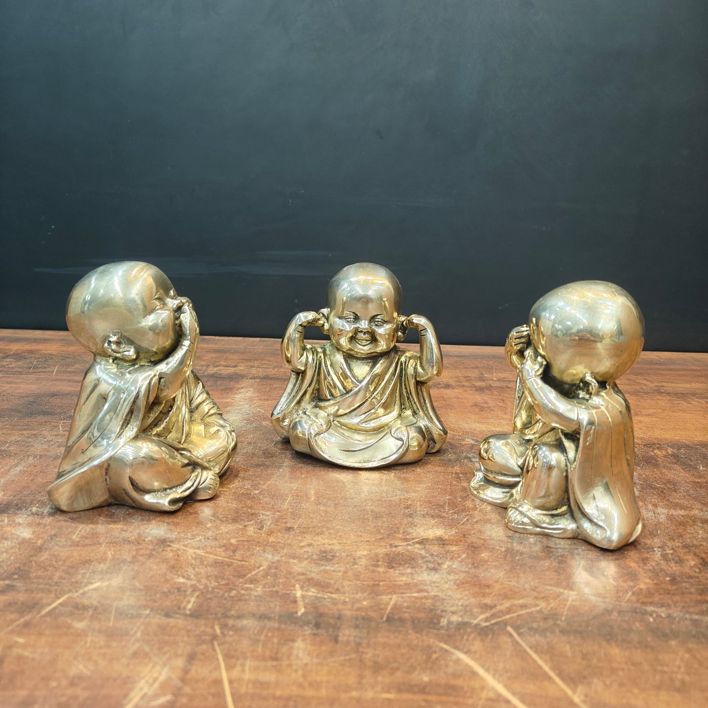 Brass Monks Baby Buddha Statues Set of 3 Wise Figurines 5 Inches