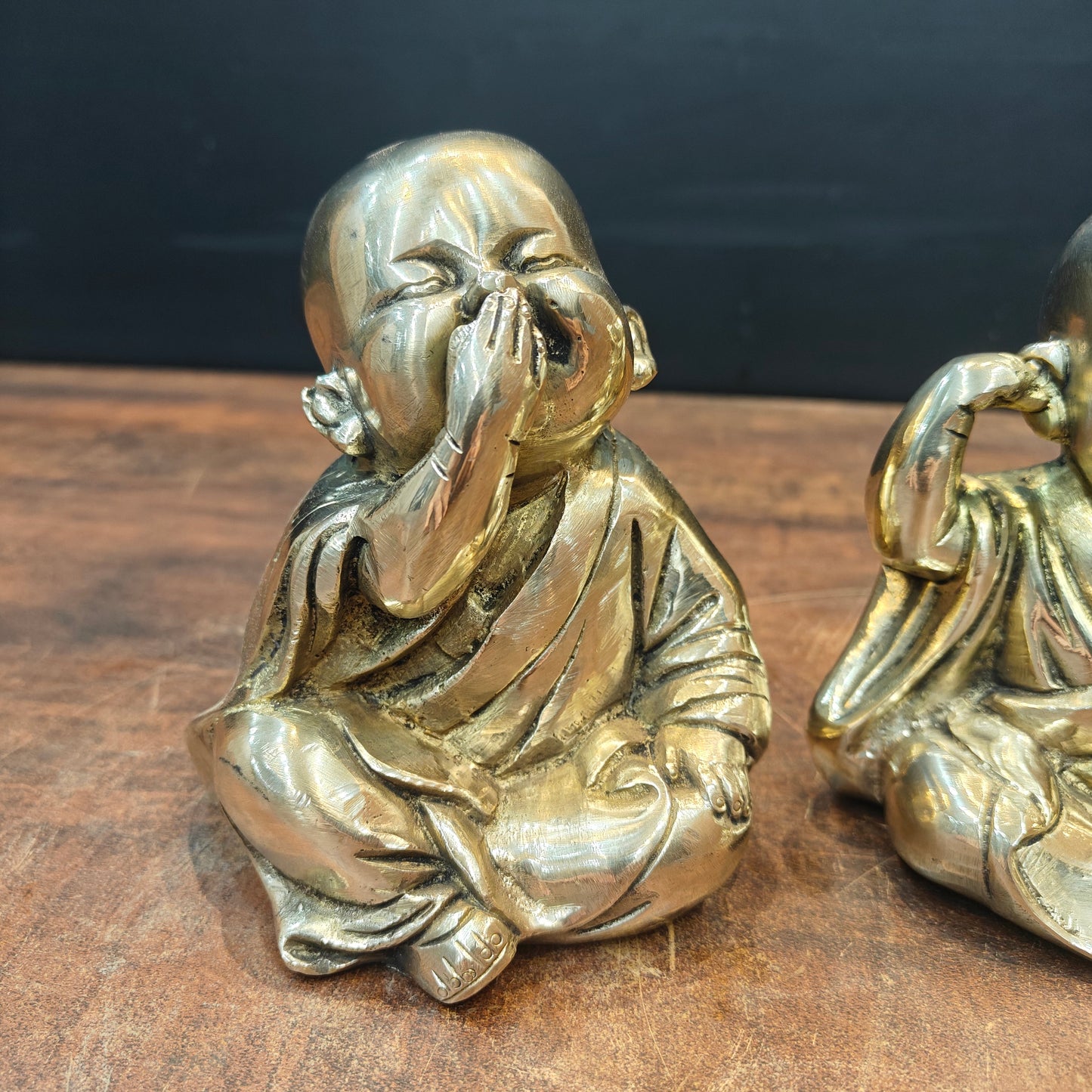 Brass Monks Baby Buddha Statues Set of 3 Wise Figurines 5 Inches