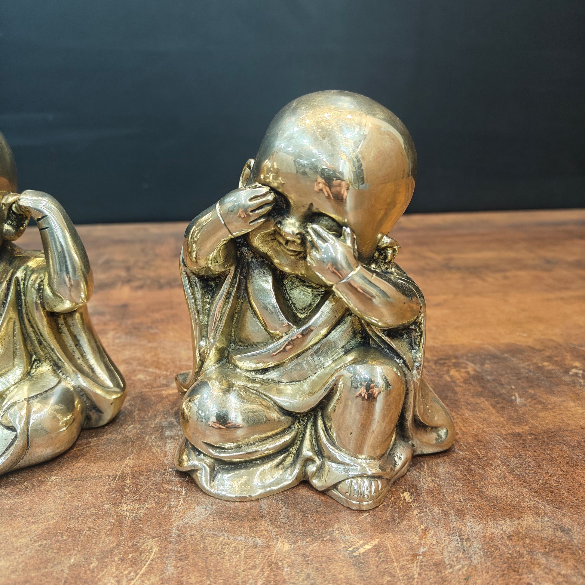 Brass Monks Baby Buddha Statues Set of 3 Wise Figurines 5 Inches - Image 6