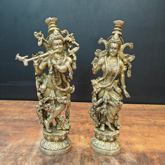 Brass Radha Krishna Statue For Home Temple Decor 14 Inches